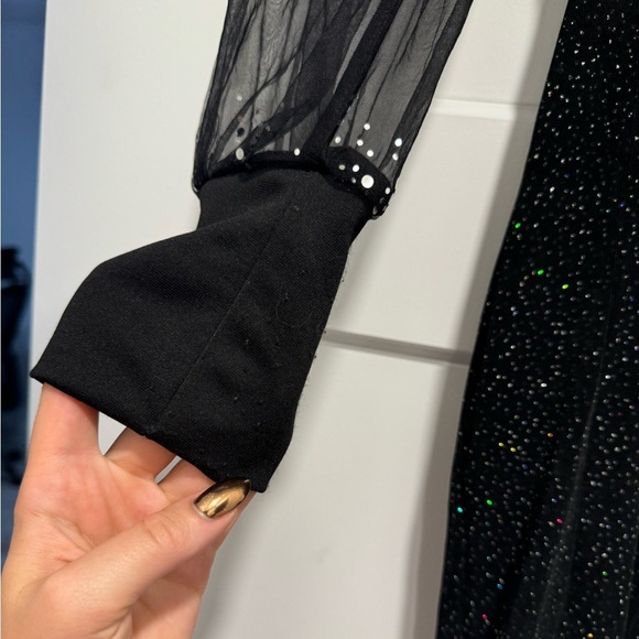 Leo Narducci black shimmer mini mesh long sleeve dress - Picture 3 of 11